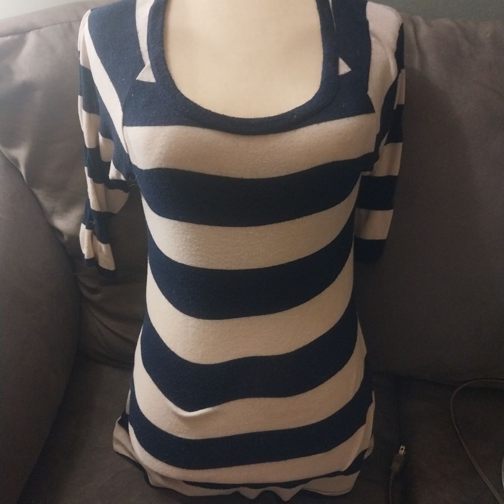Striped Navy and Cream Women's Scoop Neck Sweater